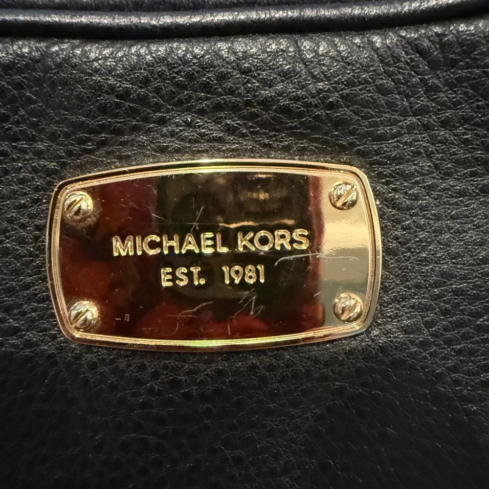 Michael Kors Black Pebbled Leather Crossbody‎ Camera Bag Gold Chain Strap